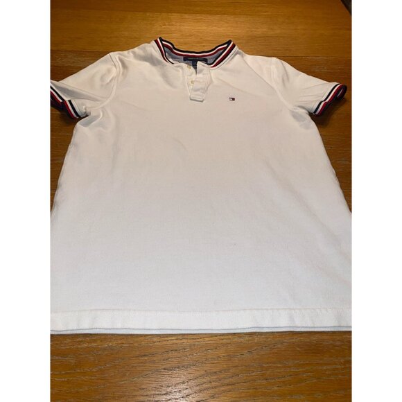Tommy Hilfiger Mens White Polo Shirt With Striped Collar & Sleeves - Picture 4 of 5